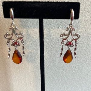 Amber and sterling silver earrings